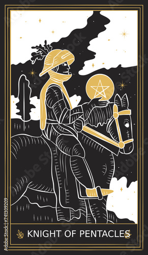 Knight of Pentacles Tarot Card Minor Arcana in Vector Illustration