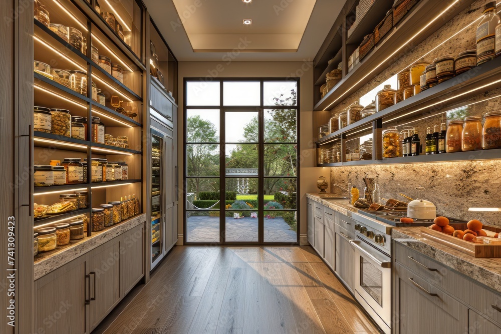 A Kitchen Filled With Abundant Shelves of Food