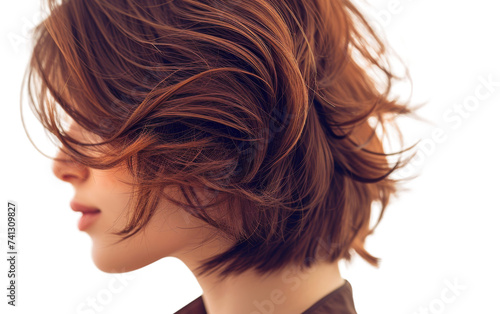 Stylish Layered Haircut Style for Women On Transparent Background.