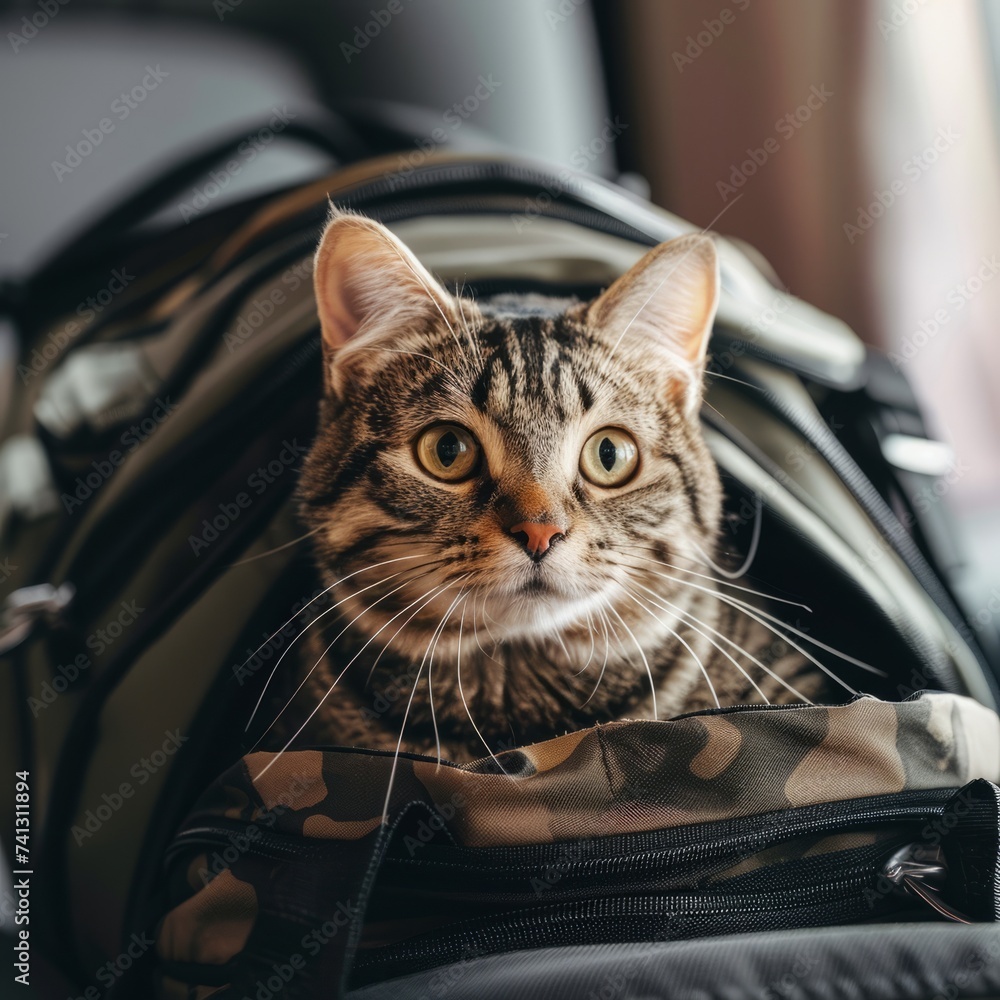 the image is the cat sitting in the cat carrier. Animal welfare and adoption, pet Travel and transportation the image is the cat sitting in the cat carrier. Animal welfare and adoption, pet Travel and transportation