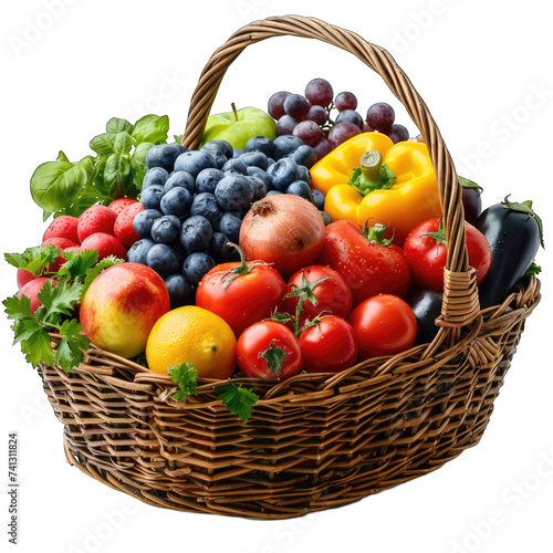 vegetables and fruits in wicker basket isolated on transparent background  element remove background  element for design