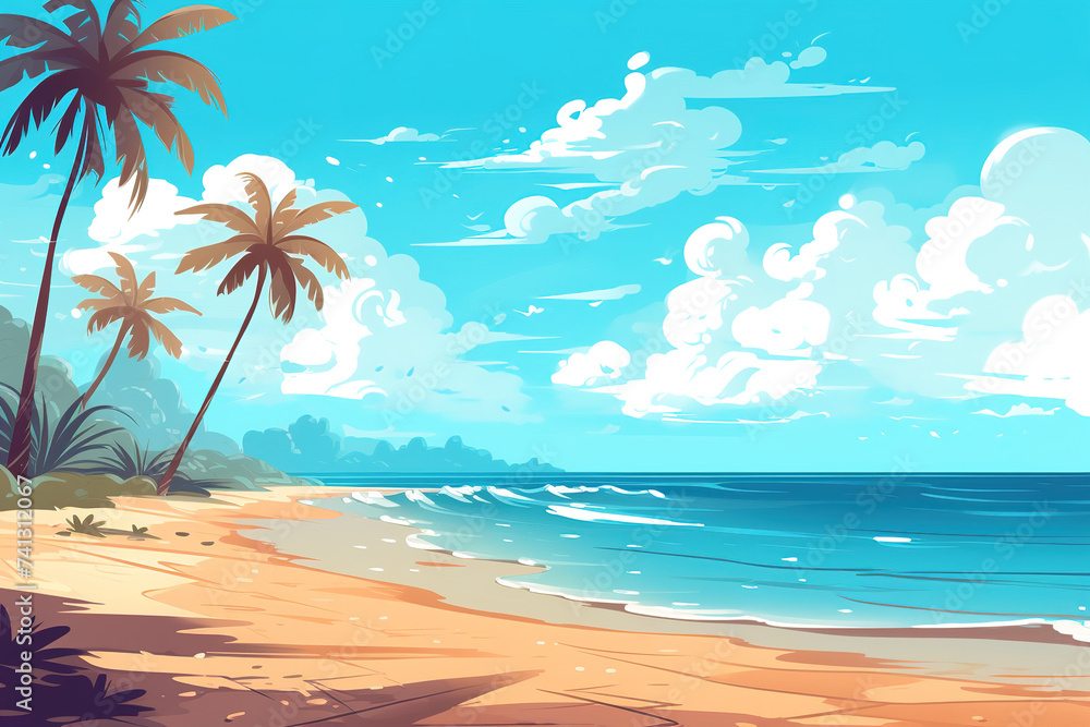 Paradise beach with palm tree