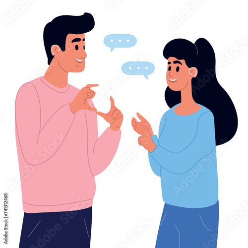World Deaf Day and World Hearing Day. A pair of deaf and mute people using sign language to communicate. A man and a woman with hearing impairment.International day of sign languages
