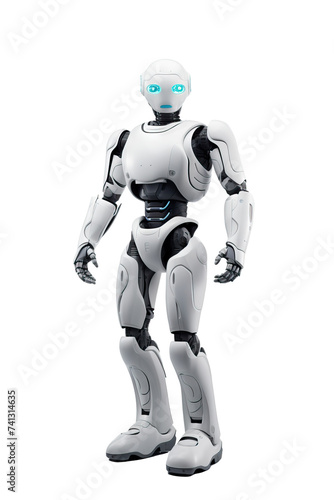 Robot  a cyborg with AI full body isolated on transparent white background