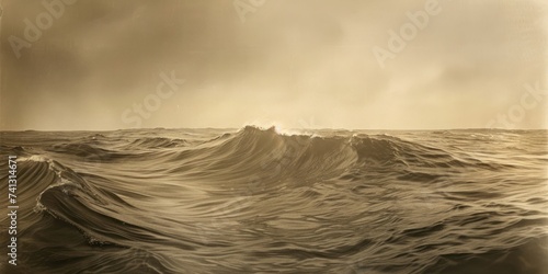 Sepia-tinted sea photograph, capturing timeless waves and nostalgic maritime allure. photo