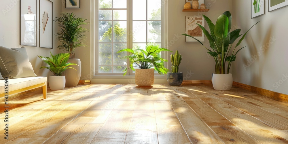 Light maple wooden parquet flooring complements the airy and contemporary space, enhancing its brightness.