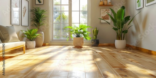 Light maple wooden parquet flooring complements the airy and contemporary space  enhancing its brightness.