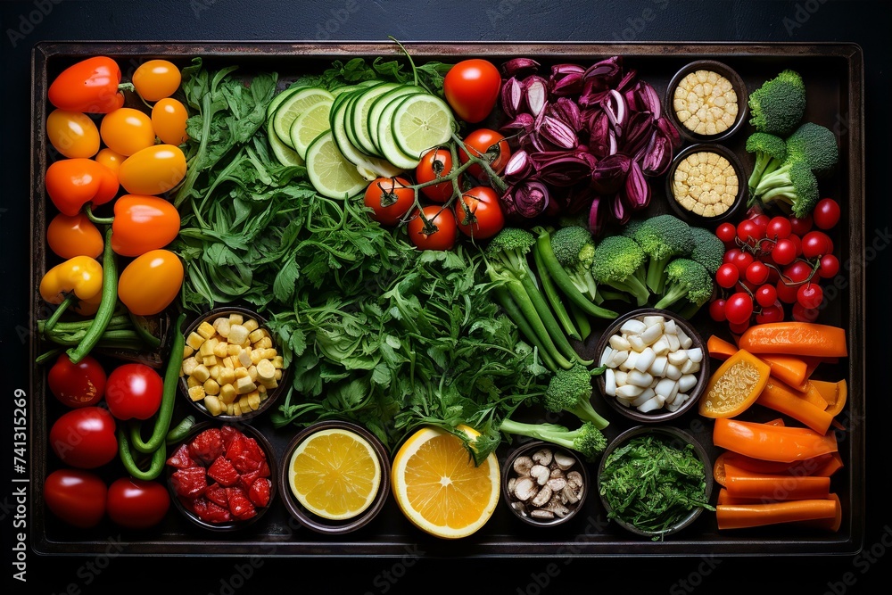 vegetables neatly arranged in a tray