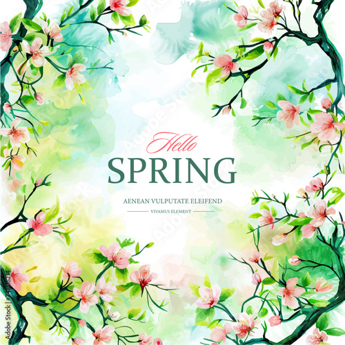 Vector watercolor spring banner with tilip flowers