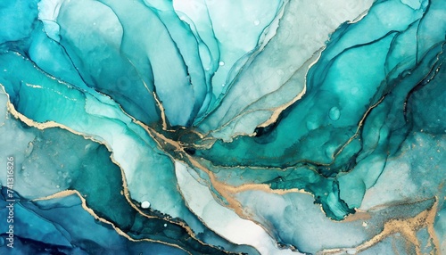 Beautiful turquoise colors abstract alcohol ink watercolor background. Abstract liquid marble design. Luxury wallpaper concept brush oil modern paper splash painting water.