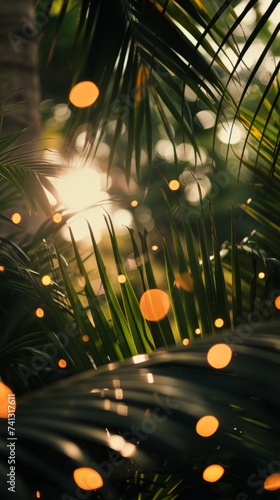 Suns Rays Illuminating Palm Tree Leaves With a Natural Glow