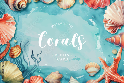 Underwater scene with coral reef, fish and seaweed. Vector watercolor illustration.