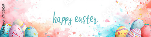 Easter basket with eggs and bunny decorated with flowers. Happy easter