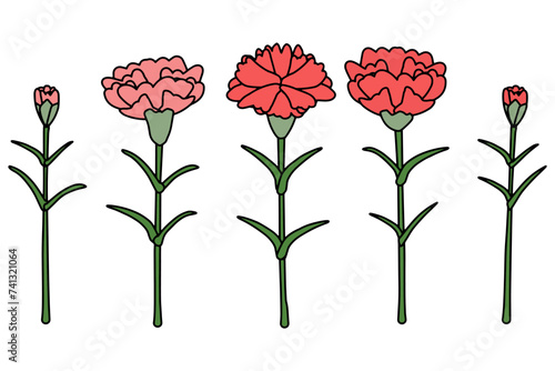 赤いカーネーションのイラストセット