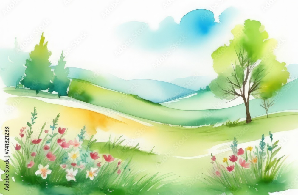 Obraz premium spring landscape with grass and flowers