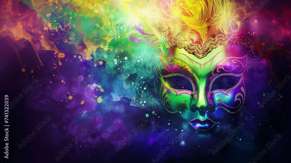 Mardi Gras Mask with Colorful Smoke Background Mardi Gras Mask with Colorful Smoke Background