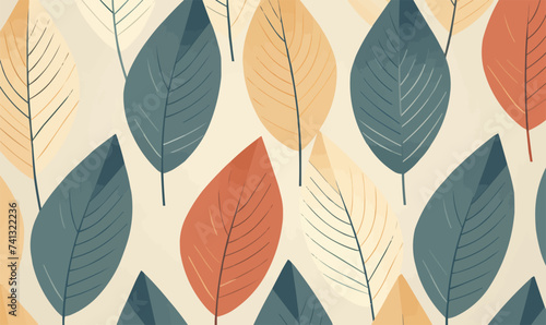 Geometric pattern of leaves, minimalist vector seamless background