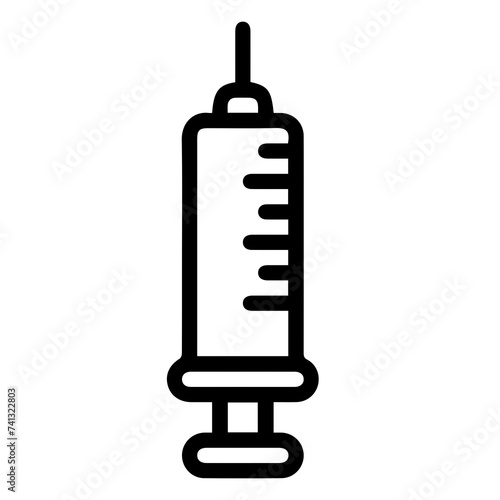 Syringe icon, black outline.