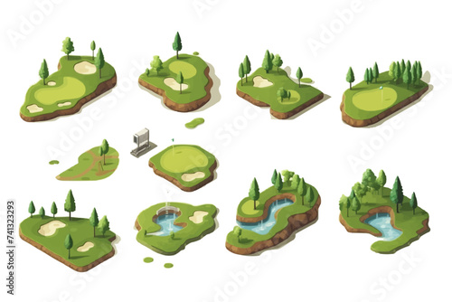 golf course set isometric vector flat isolated illustration