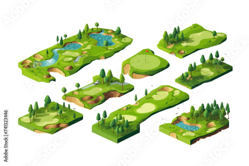 golf course set isometric vector flat isolated illustration