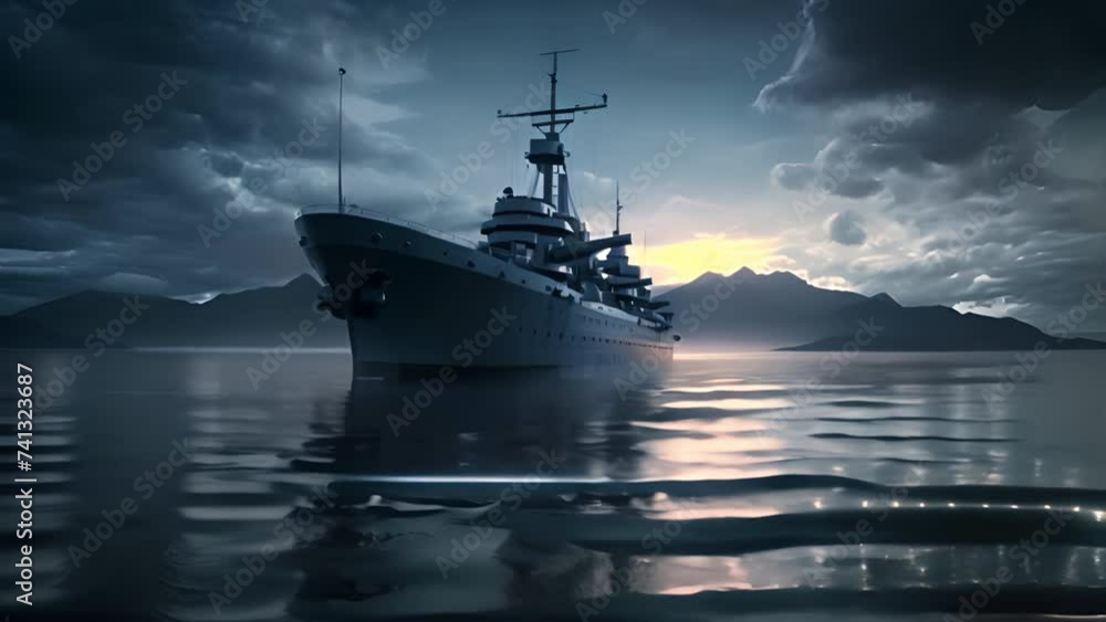 Warship on still water in the ocean,generative ai Warship on still water in the ocean,generative ai