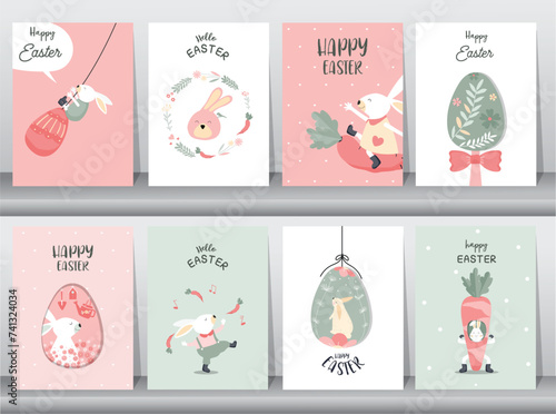 Happy Easter Set of Sale banners, greeting cards, posters, holiday ,graphic elements. Holiday covers, posters, banners. Cartoon flat. vector illustration.