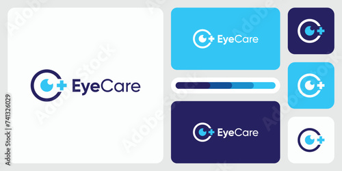 Letter C initial vector logo design with simple modern eyeball illustration, eye health clinic logo.