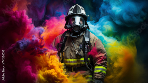 A firefighter rainbow colors
