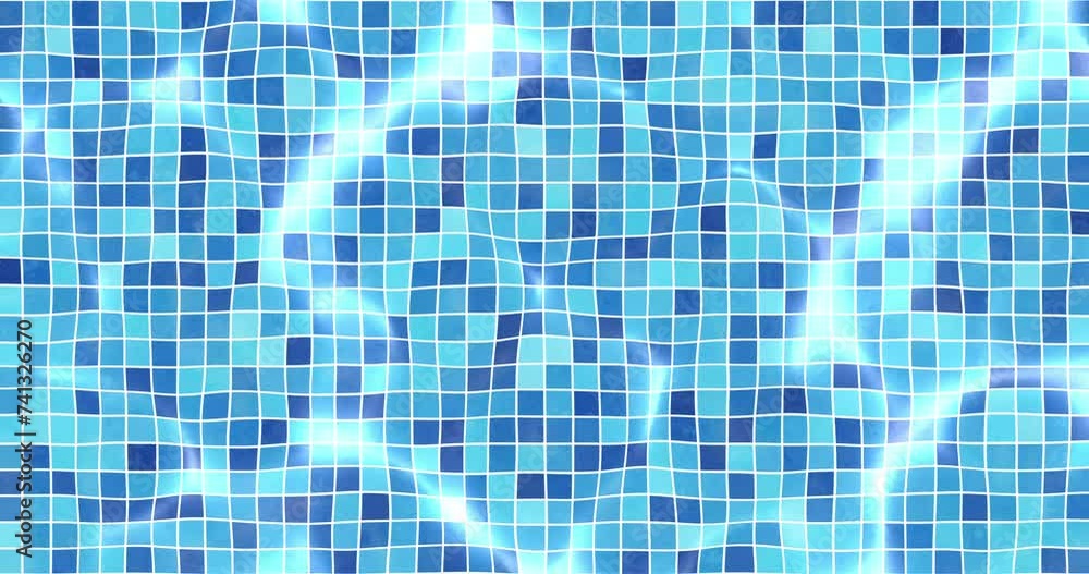 Swimming pool with water caustics. Seamlessly looped water surface and blue mosaic tiles on background, aerial view Swimming pool with water caustics. Seamlessly looped water surface and blue mosaic tiles on background, aerial view