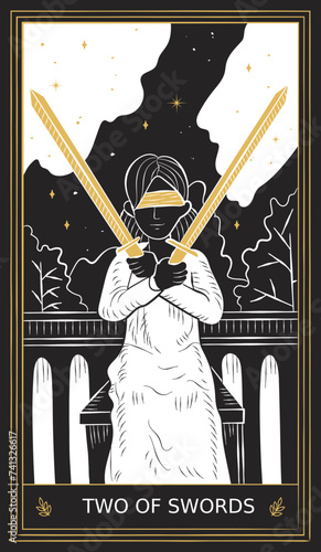 Two of Swords Tarot Card Minor Arcana in Vector Illustration
