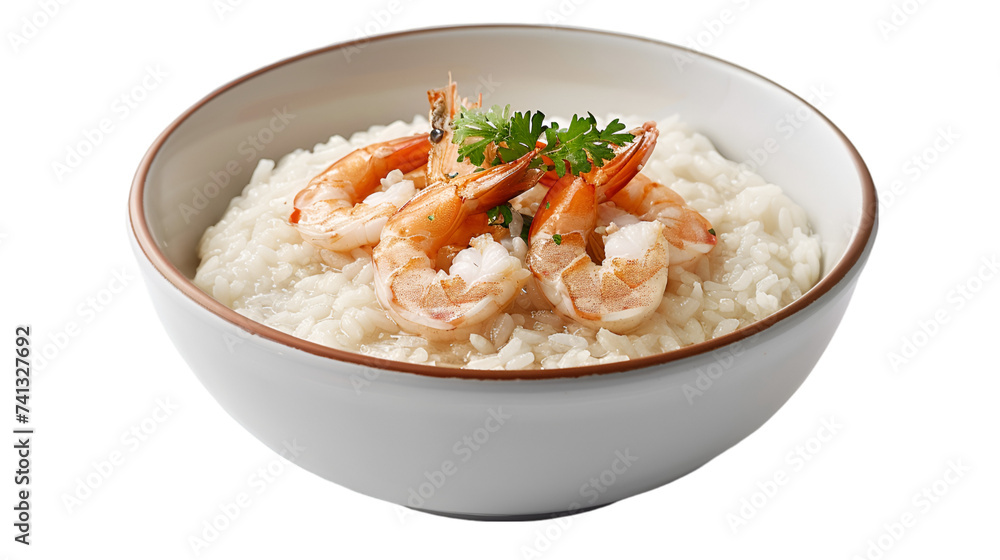 Rice porridge with shrimp on isolated on transparent png background. Generative ai Rice porridge with shrimp on isolated on transparent png background. Generative ai