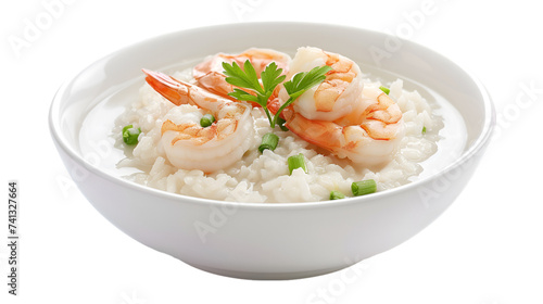 Rice porridge with shrimp on isolated on transparent png background. Generative ai
