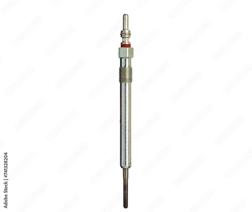 Modern ceramic rod glow plug for diesel engine on a white background, isolate, close-up. Heating element of a car combustion chamber, engine start Modern ceramic rod glow plug for diesel engine on a white background, isolate, close-up. Heating element of a car combustion chamber, engine start