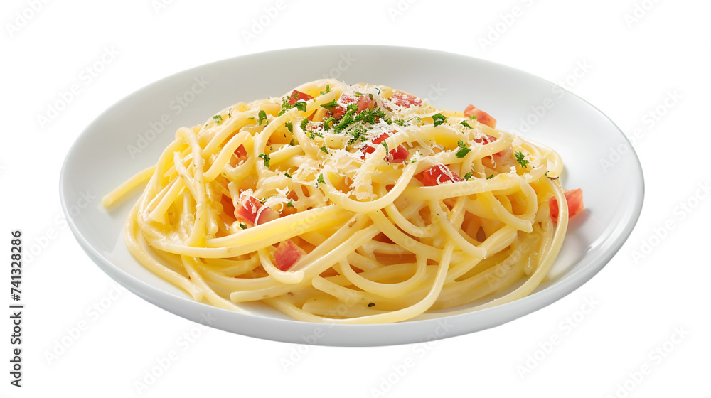 Spaghetti Carbonara on isolated on transparent png background. Generative ai Spaghetti Carbonara on isolated on transparent png background. Generative ai