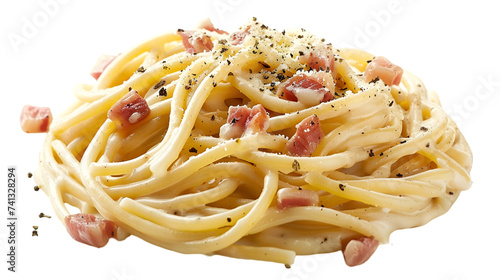 Spaghetti Carbonara on isolated on transparent png background. Generative ai photo