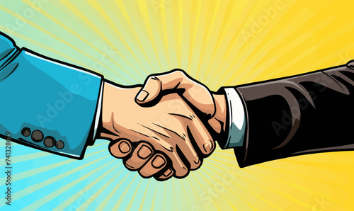 handshake business corporate deal contract colorful partnership teamwork pop art retro comic vector illustration