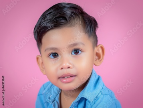 A multiracial young boy is striking a pose for a photograph  showcasing confidence and personality