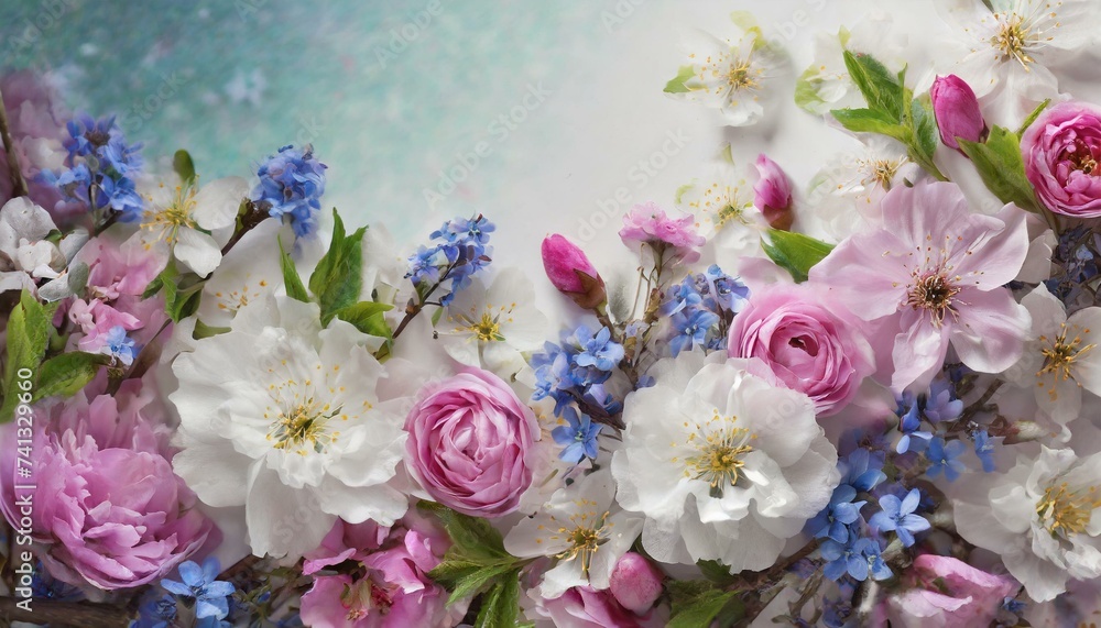 bouquet of flowers on a wooden background, flowers in the garden, Background for design made of  spring flowers, Ai Generate 