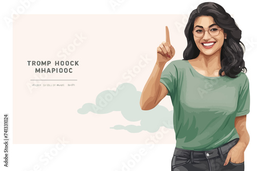 happy woman pointing copy space woman recommended showing mockup illustration