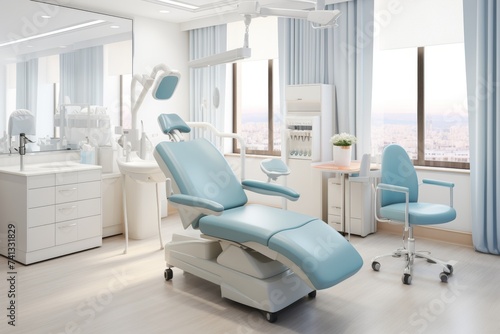 Modern and stylish interior design of dentist doctor office clinic with contemporary workplace
