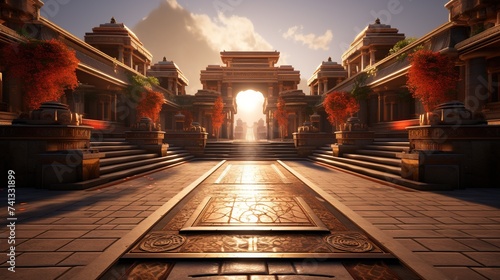A Majestic and Vibrant Depiction of a Religious Temple
