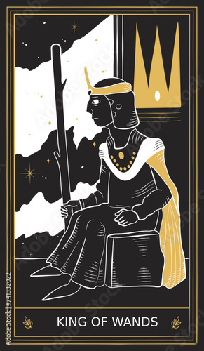 King of Wands Tarot Card Minor Arcana in Vector Illustration