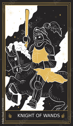 Knight of Wands Tarot Card Minor Arcana in Vector Illustration