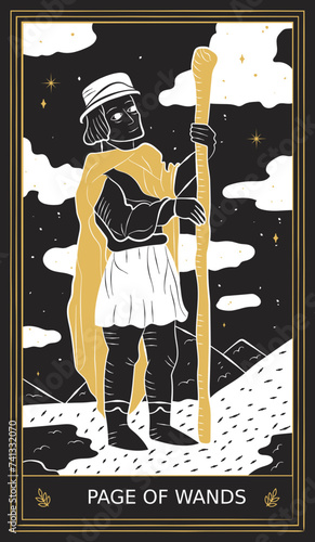 Page of Wands Tarot Card Minor Arcana in Vector Illustration