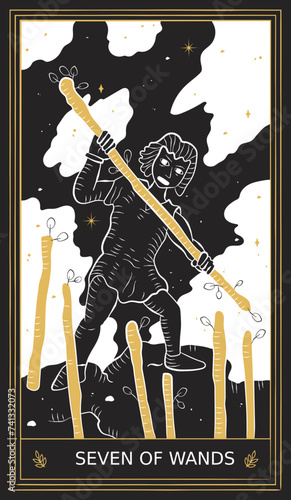 Seven of Wands Tarot Card Minor Arcana in Vector Illustration