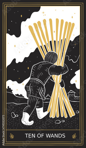 Ten of Wands Tarot Card Minor Arcana in Vector Illustration