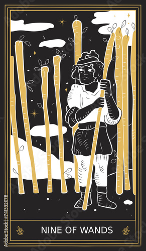 Nine of Wands Tarot Card Minor Arcana in Vector Illustration