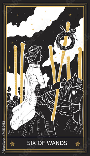 Six of Wands Tarot Card Minor Arcana in Vector Illustration