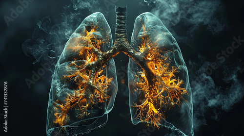 lungs of a smoker with smoke, the concept of the impact of smoking habits on human health photo
