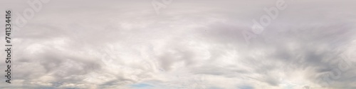 Dramatic overcast sky panorama with dark gloomy rainy clouds. HDR 360 seamless spherical panorama. Sky dome in 3D, sky replacement for aerial drone panoramas. Climate and weather change concept